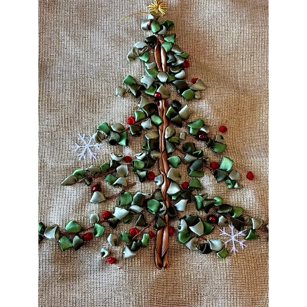 Christmas Table Runner Gold Sparkle Ribbon Embroidered Tree Tassels XMAS 72 X 13